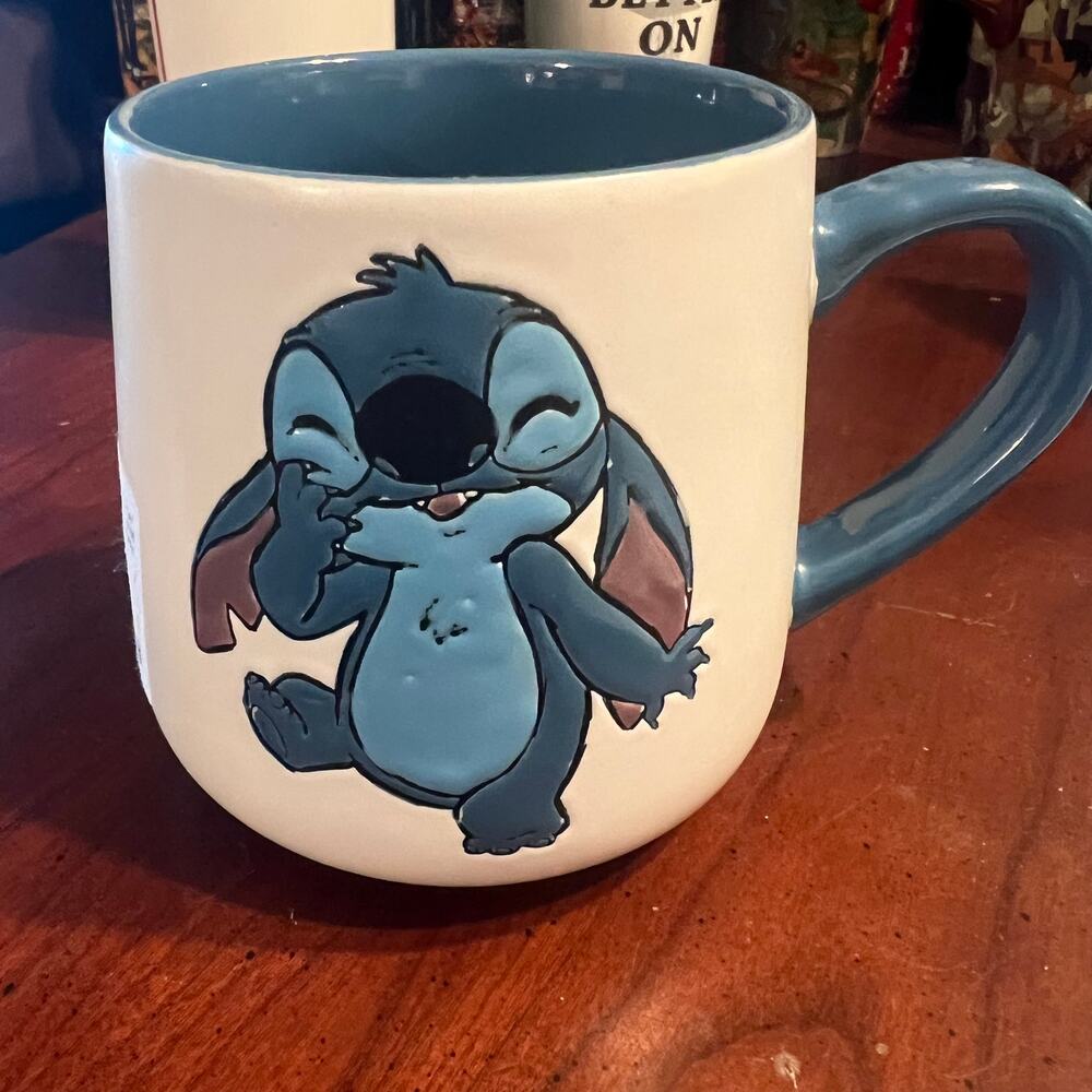 Disney Stitch Laughing Coffee Cup Mug White and Blue Lilo and Stitch Disneyland